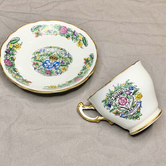 VTG 50s Hammersley Queen Elizabeth II 1953 Coronation Teacup & Saucer Bone China - Picture 12 of 13